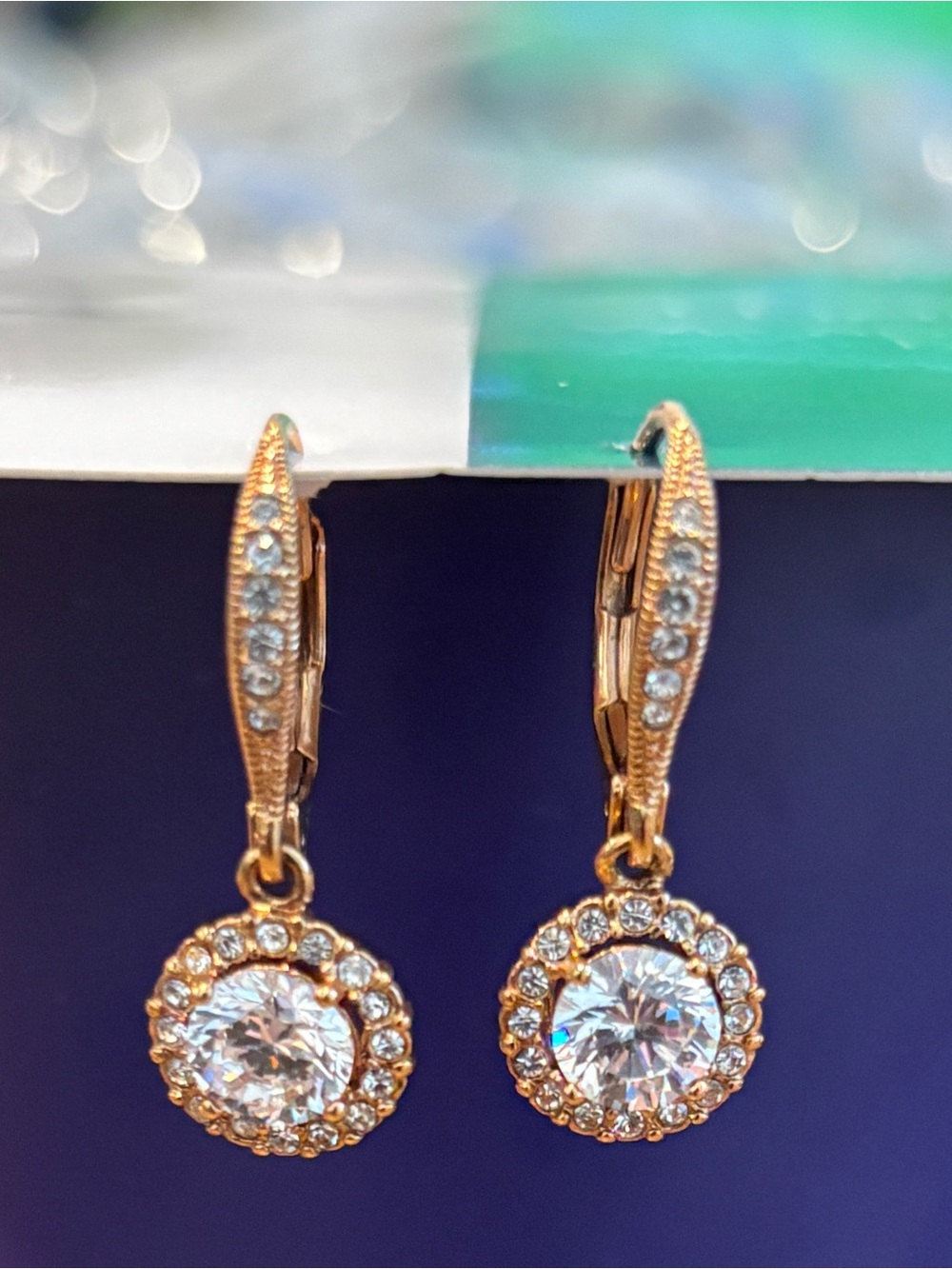 Nadri Ava Round Cubic Zirconia Drop Leverback Earrings.